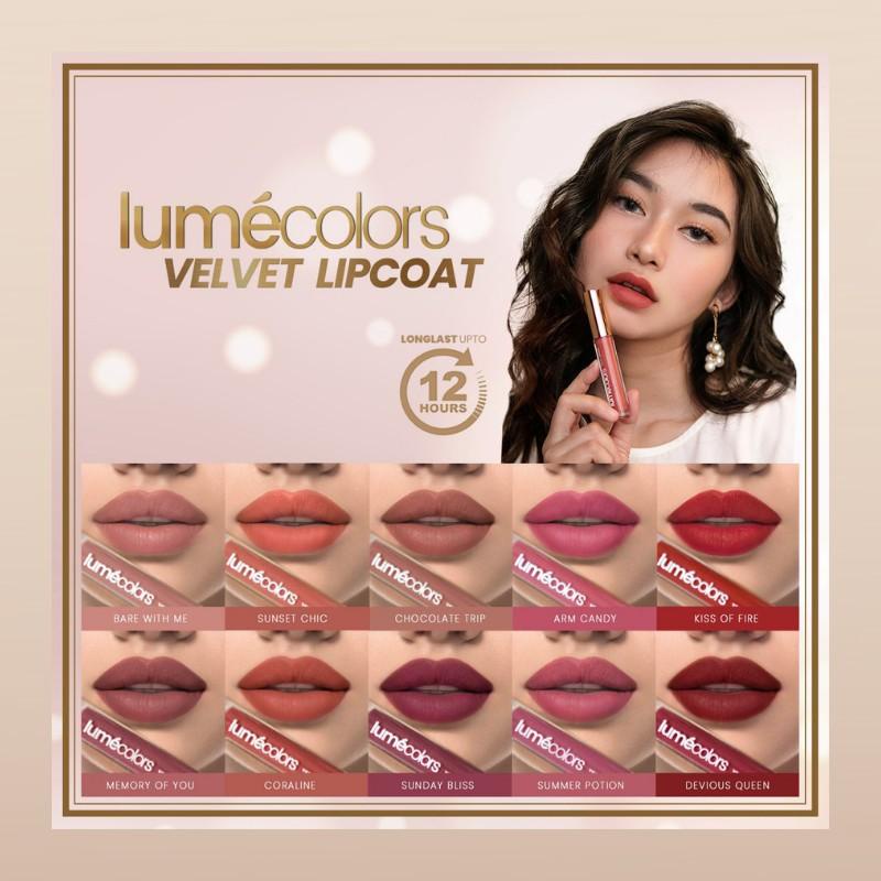 Lumecolors Velvet Lipcoat Lipstick Lipgloss Bening Tahan Lama Matte Warna Nude Red Peach