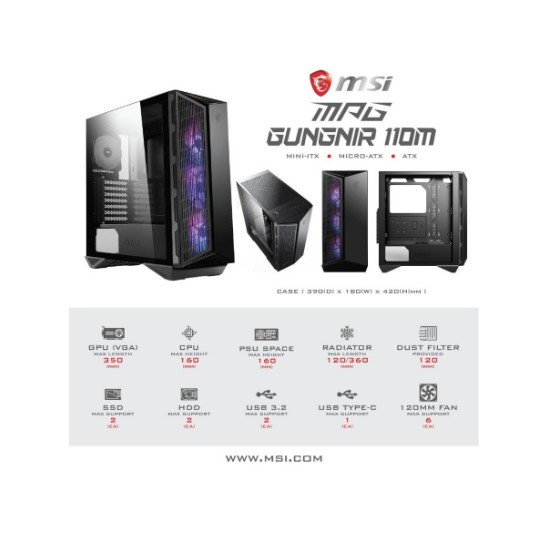 MSI MPG GUNGNIR 110R - Tempered Glass Gaming Case