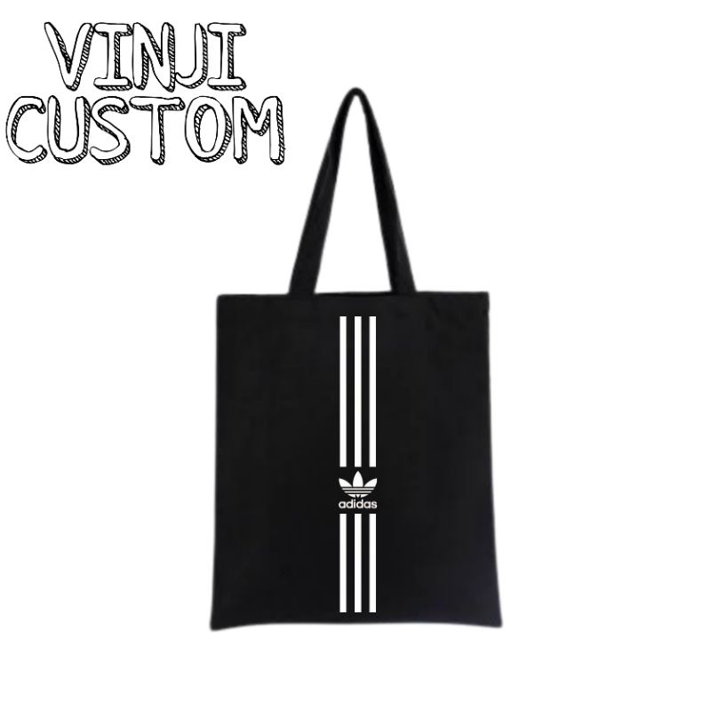Tote bag ADIDAS / tote bag resleting DISTRO / totebag hitam / totebag wanita / tote bag pria / tas t