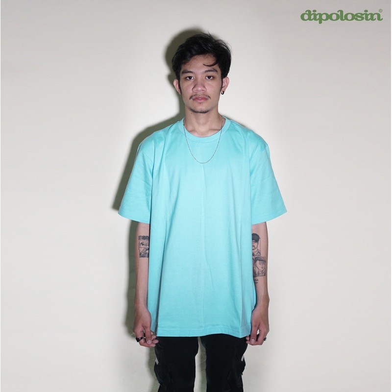 Kaos Polos Oversize Biru Turkis Muda