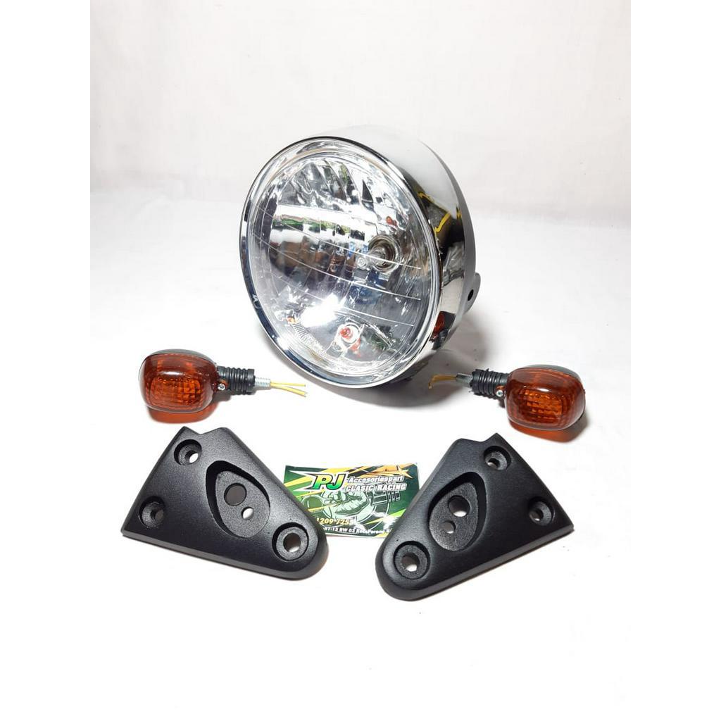 HEADLAMP LAMPU DEPAN TILAM TIGER LAMA SET BREKET DAN SEIN NINJA REPRO