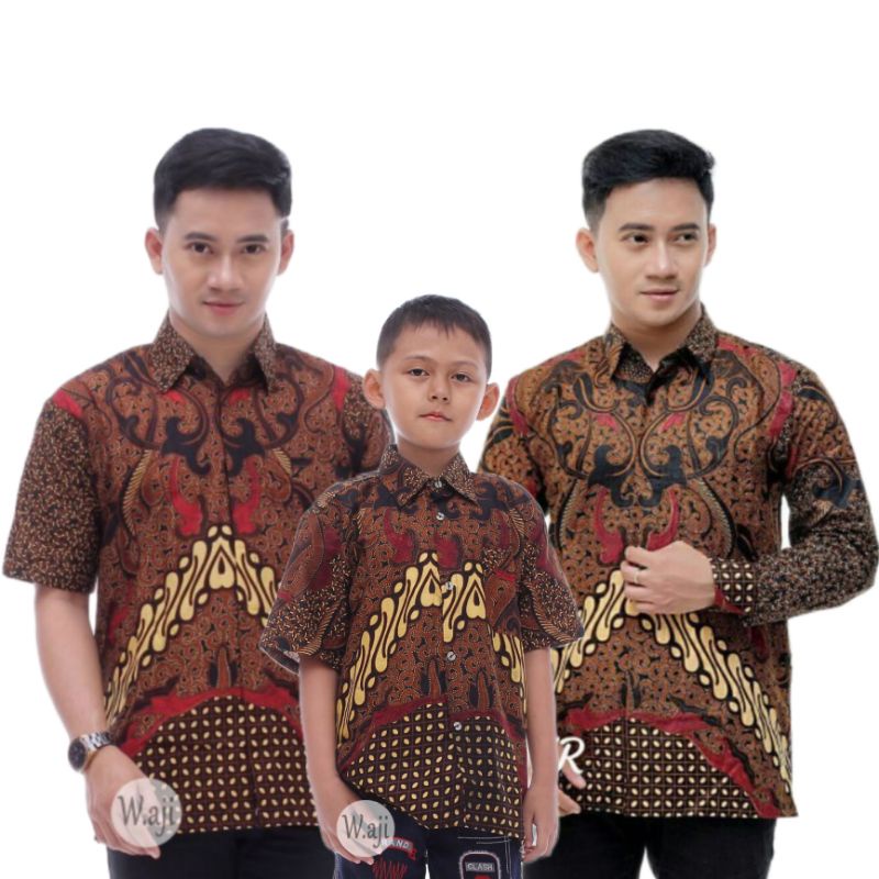 QUEENBUTIK/Couple Baju Kemeja Hem Batik Couple Ayah dan Anak Laki laki Cowok Premium Terbaru Terlaris Lengan Panjang Pendek Motif Dimensi Abu