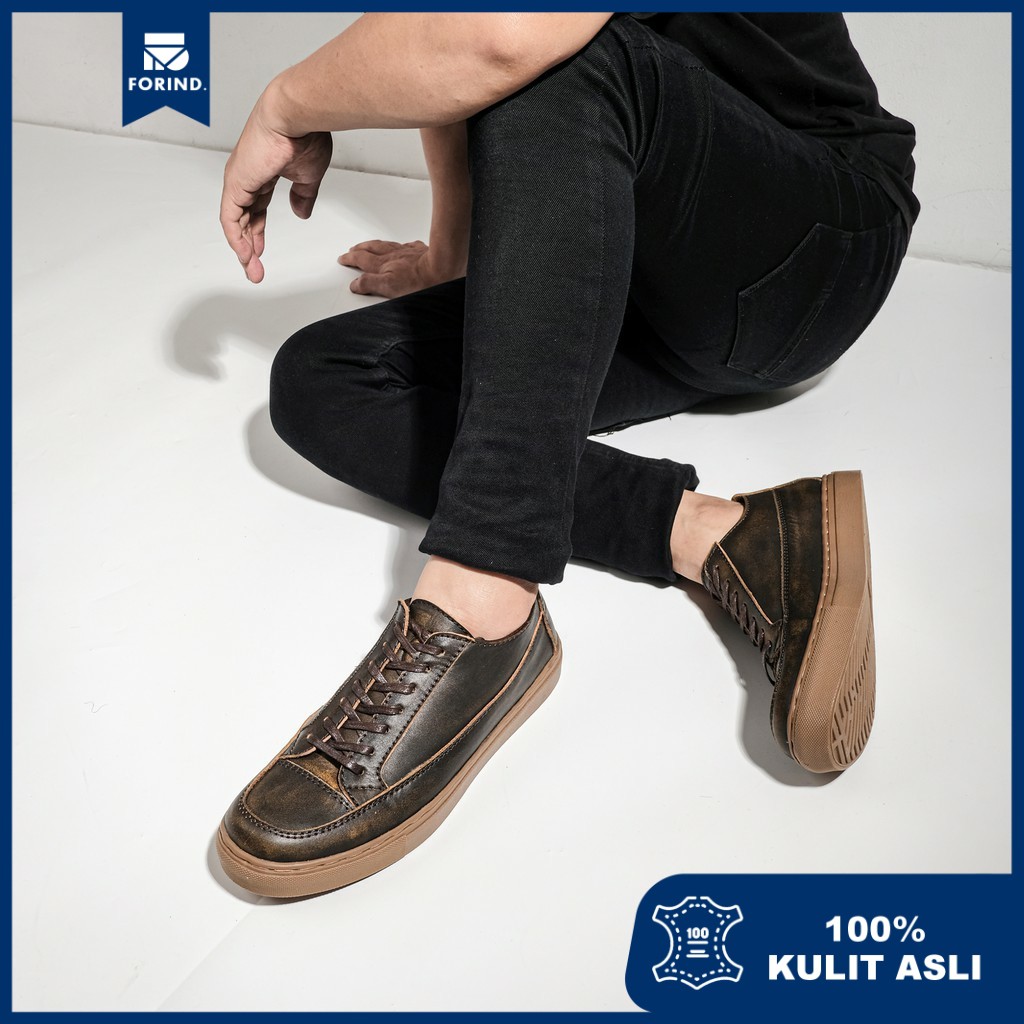 Olaf Camel | Sepatu Kulit Asli Sneakers Casual Pria Men Cowok Kasual Footwear Ori | FORIND Greata