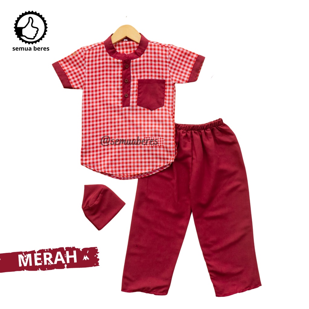 Setelan Baju Koko Anak KOTAK Celana Panjang Peci Set Sarkoci Kemeja Kurta Sarung Polos Kain Katun Laki Cowok Newborn Baby Bayi TK SD Sekolah Madrasah Pesantren Muslim Islam Warna Remaja Kokoh Umur Usia 0 1 2 3 4 5 6 7 8 9 Tahun 10 11 12 18 24 Bulan Salur