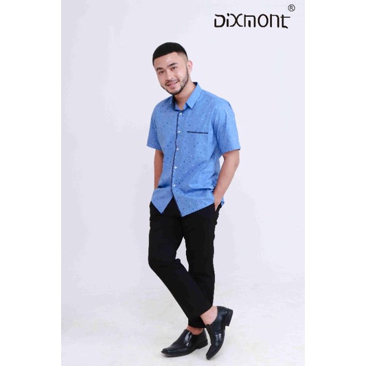 Dixmont Kemeja Pria Basic Formal Motif Lengan Pendek Hem MS03421