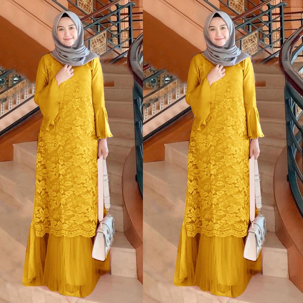 Poulin Baju Gamis Brukat Remaja Dewasa Terbaru Maxi Wanita - Size M L XL XXL Jumbo