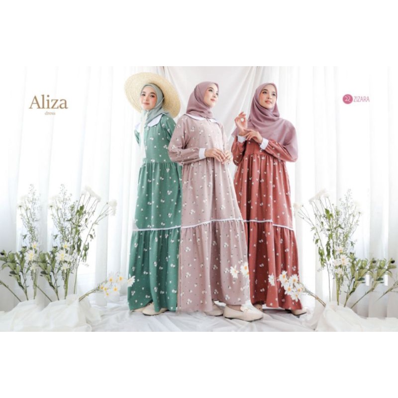 ALIZA DRESS GAMIS MOTIF BUNGA DENGAN AKSEN RENDA BAHAN SHAKILA MIX KATUN MADINAH