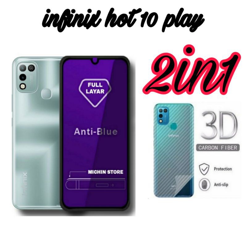 Paket 2in1Tempered Glass Blue Light INFINIX HOT 11 10 PLAY 11 11s 11s NFC  10 Anti Radiasi Full + Garskin 3D
