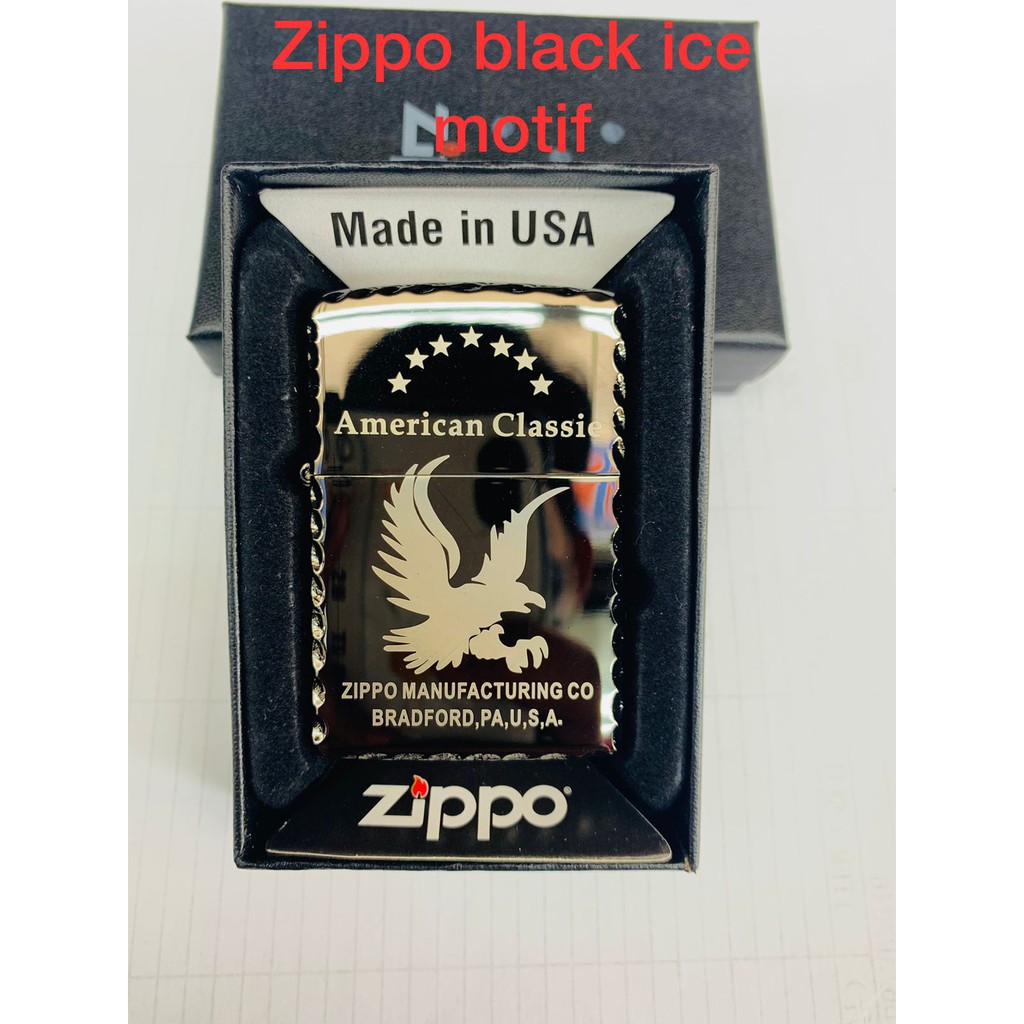 KOREK API ZIPPO BLACK ICE GRADE ORI MODEL MOTIF