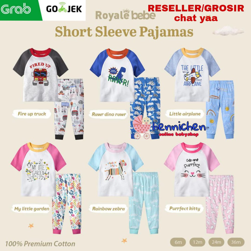 ROYALE BEBE SHORT SLEEVE PAJAMAS PIYAMA ANAK PIYAMA BAYI BAJU PENDEK CELANA PANJANG 6 - 36 BULAN