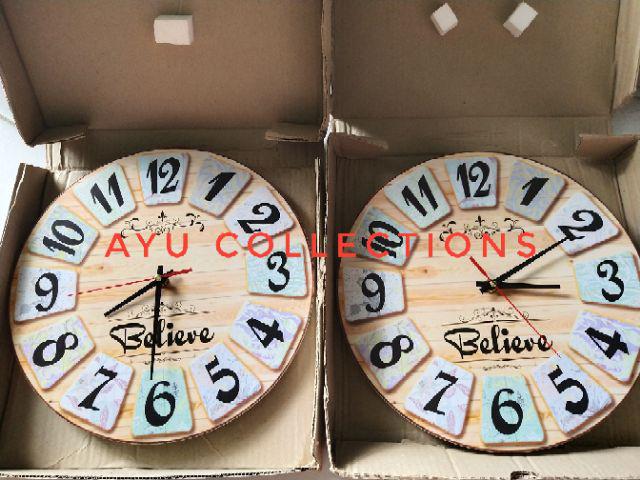 221 Jam Dinding Unik Murah Lucu Motif Kayu believe Hiasan Ruang Interior
