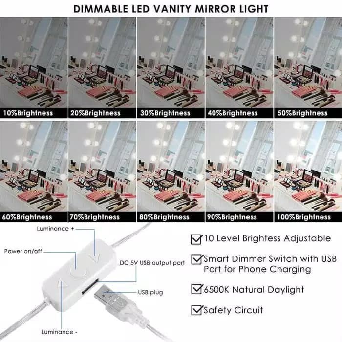 10 Lampu Cermin Rias Makeup Vanity Mirror Kaca Rias Youtuber Make Up