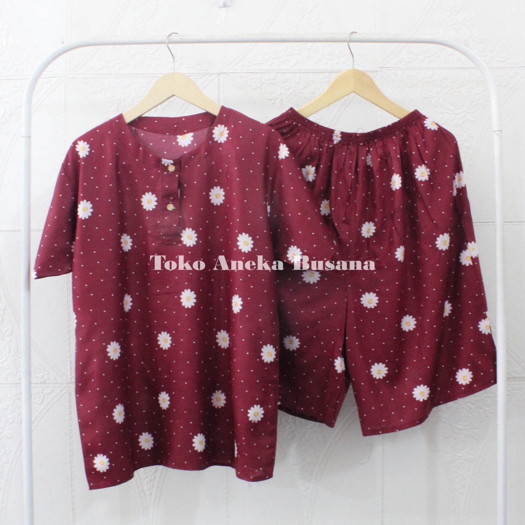 Setelan Baju Tidur Piyama Pendek Motif Daun Warna Bahan Rayon-Motif 011