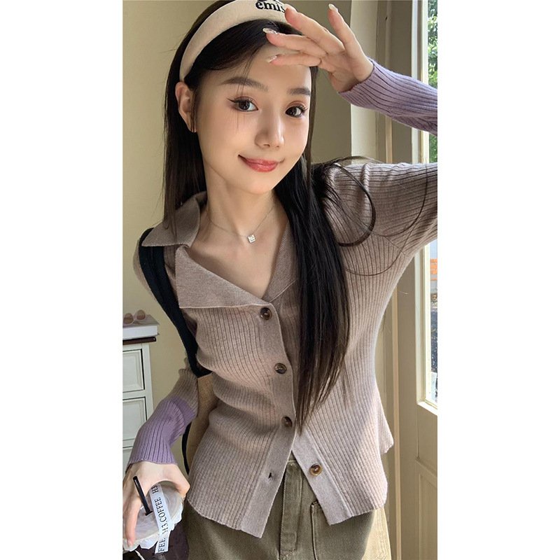 #Sisjuly# Kardigan Rajut Wanita Musim Gugur Wanita Sweter Ramping V-neck Temperamen Pranc00