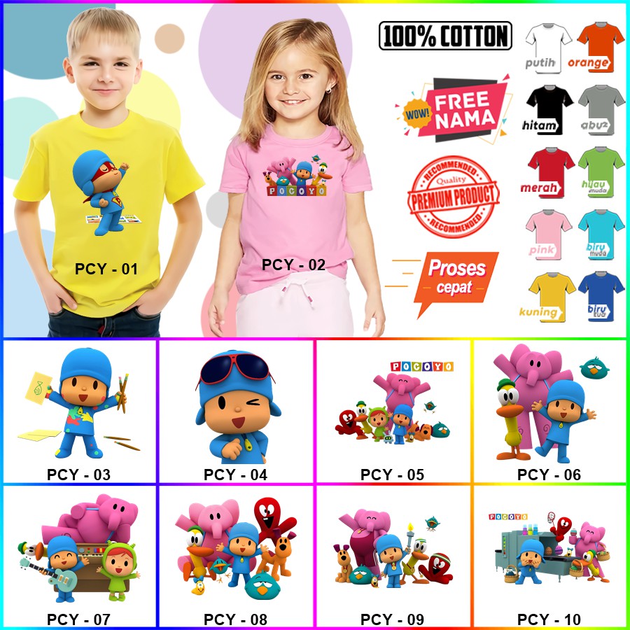 Baju Kaos ANAK DAN DEWASA POCOYO COUPLE (FREE NAMA)