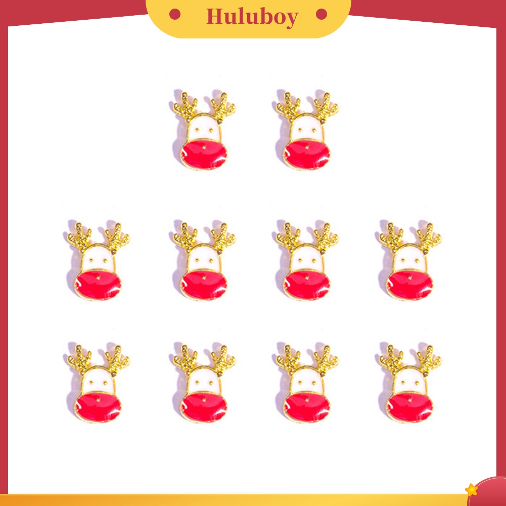 Huluboy Huluboy♡ 10pcs Stiker Kuku Motif Santa Claus / Snowman Natal Bahan Alloy Untuk Dekorasi Manicure