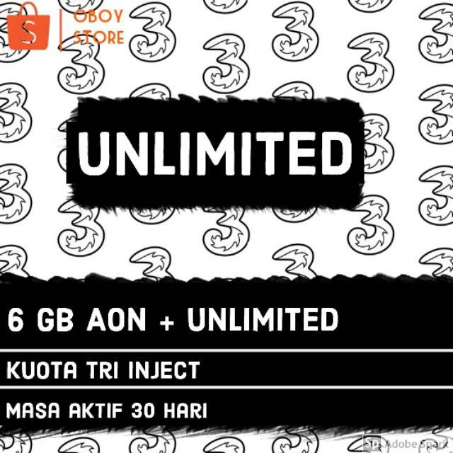 kuota data internet 3 tri AON 6 Gb + unlimited 30 hari