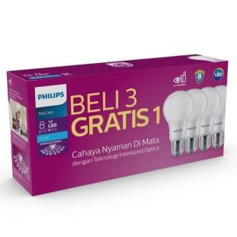 lampu philips led paket 8w 8 w bohlam philips (1 paket isi 4)