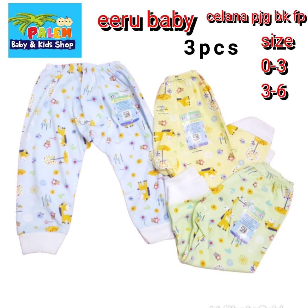 Eeru Baby Celana Panjang  buka kaki ISI 3PCS Untuk Usia 0-3 Bulan dan 3-6 Bulan