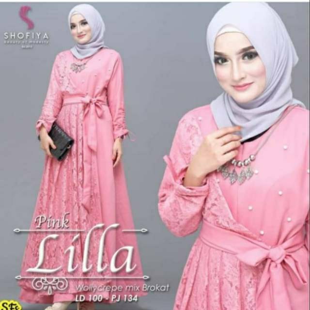 MRA-Gamis Brokat Tille Mutiara Dress Brokat Terbaru Gamis Brokat Lebaran Gamis Syar'i lilla