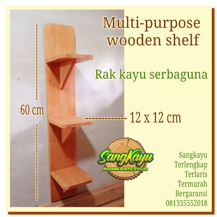 Multi-purpose wooden shelf 60x12 rak kayu minimalis rak kayu serbaguna