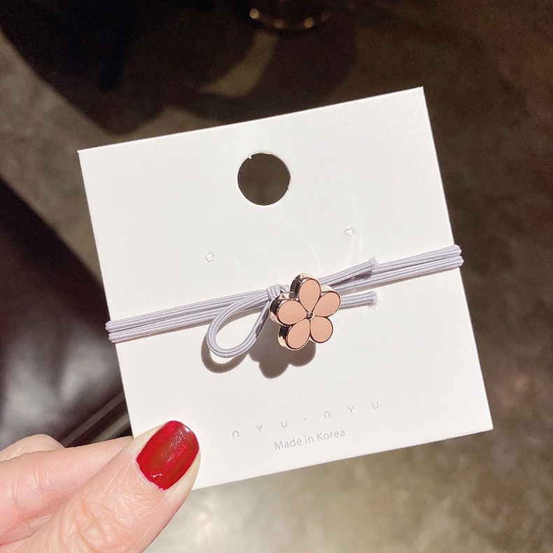 Ikat Rambut Wanita Karet Motif Bunga - Tali Rambut Aksesoris Rambut Wanita Simple Motif Bunga-AR-140 #5 Abu-Abu