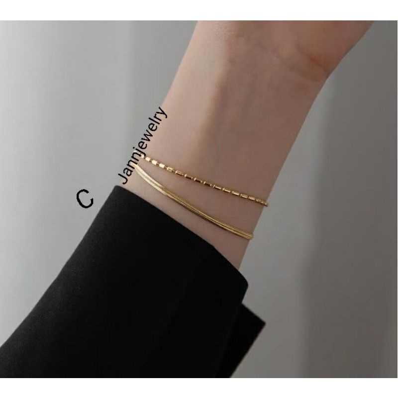 gelang titanium asli double layer anti karat&amp;alergi