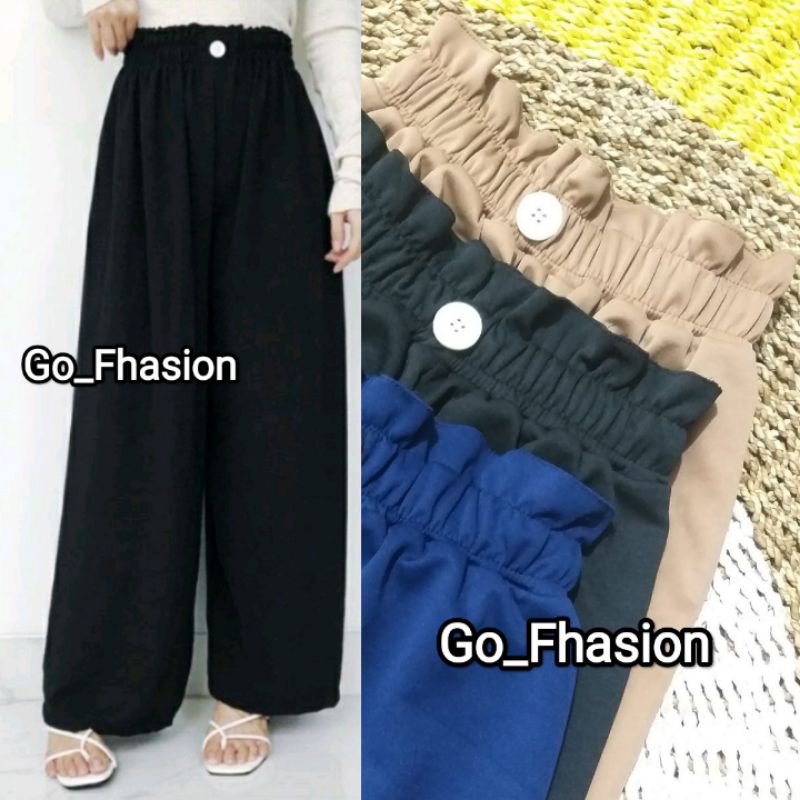 CELANA HIGH WAIST_CELANA PANJANG KULOT KANCING DEPAN HIGWAIST /CELANA PANJANG WANITA KEKINIAN TRENDY-Navy