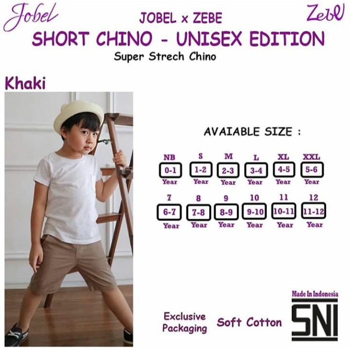 [Warna Khaki Size NB - XXL ] Kazel Jobel Short Chino Edition Celana Pendek Anak Laki -Laki