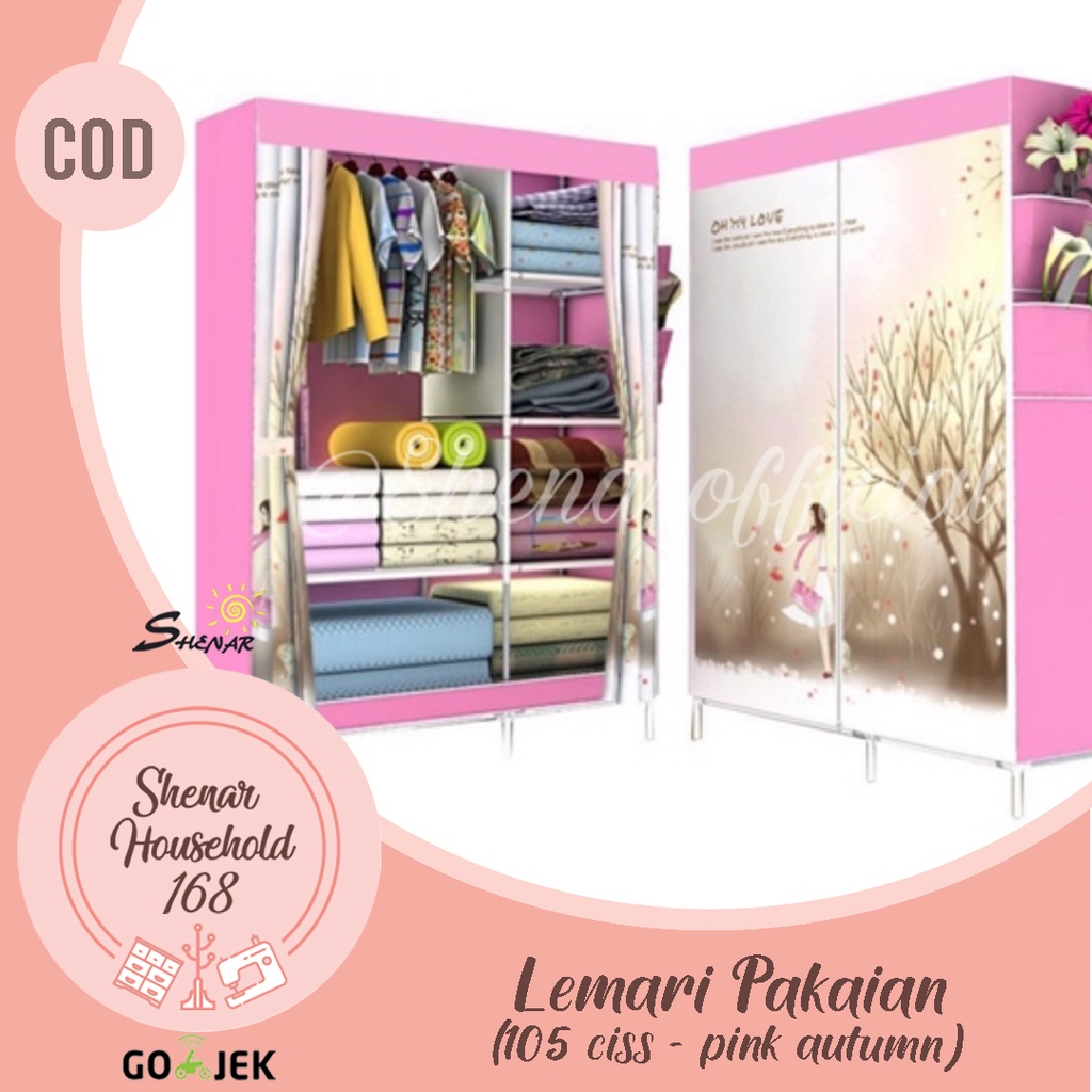 SHENAR , LEMARI BAJU PORTABLE TEMPAT PENYIMPAN BAJU RAK BAJU SERBAGUNA MULTIFUNGSI MOTIF BLUE SNOW BUTTERFLY GREEN MUSIC PINK AUTUMN - BISA COD