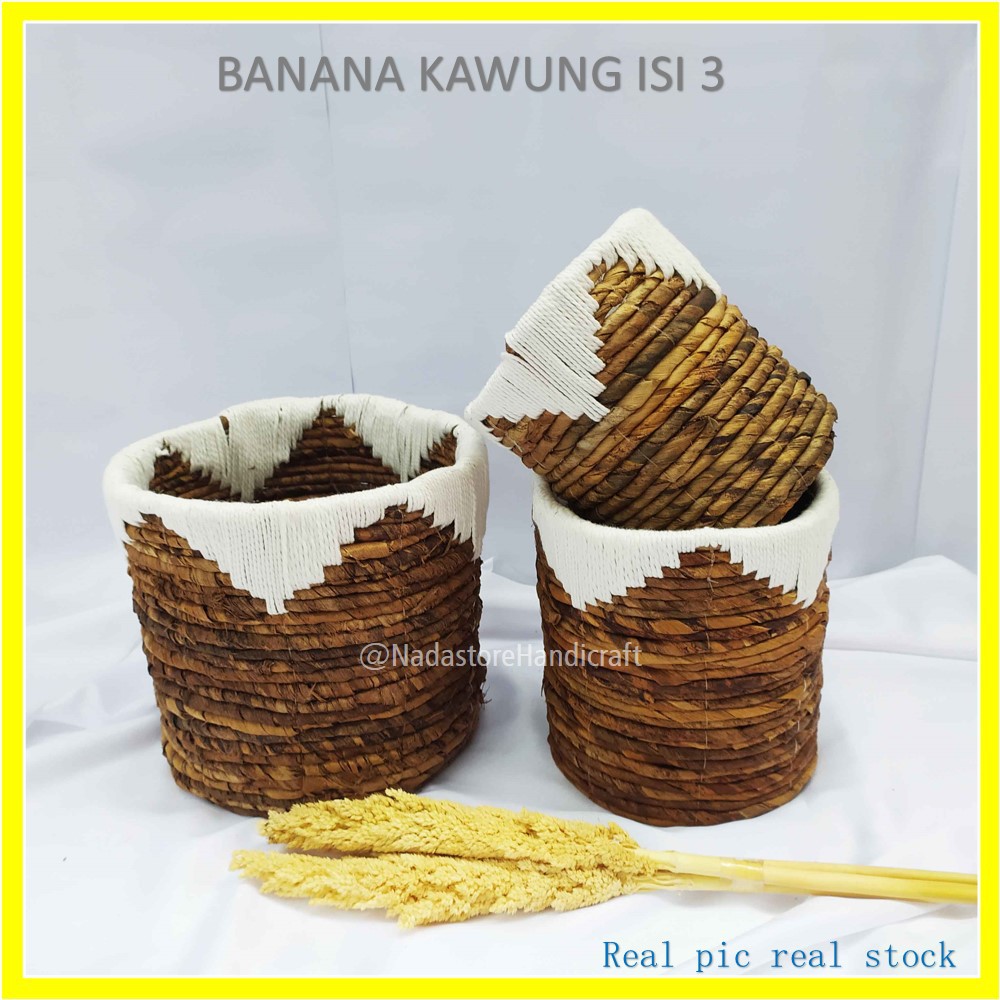 Nadastore Keranjang Banana Rajut Macrame ISI 3 / Banana Basket Kawung isi 3 PCS 20 x 18 cm x 15 cm