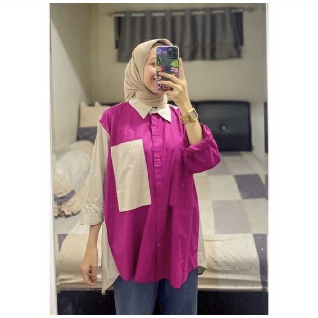 1KG MUAT 5PCS | PLOPIN TOP KEMEJA TWO TONE HITS OOTD SELEBGRAM FASHION GROSIR MURAH WANITA TERKINI