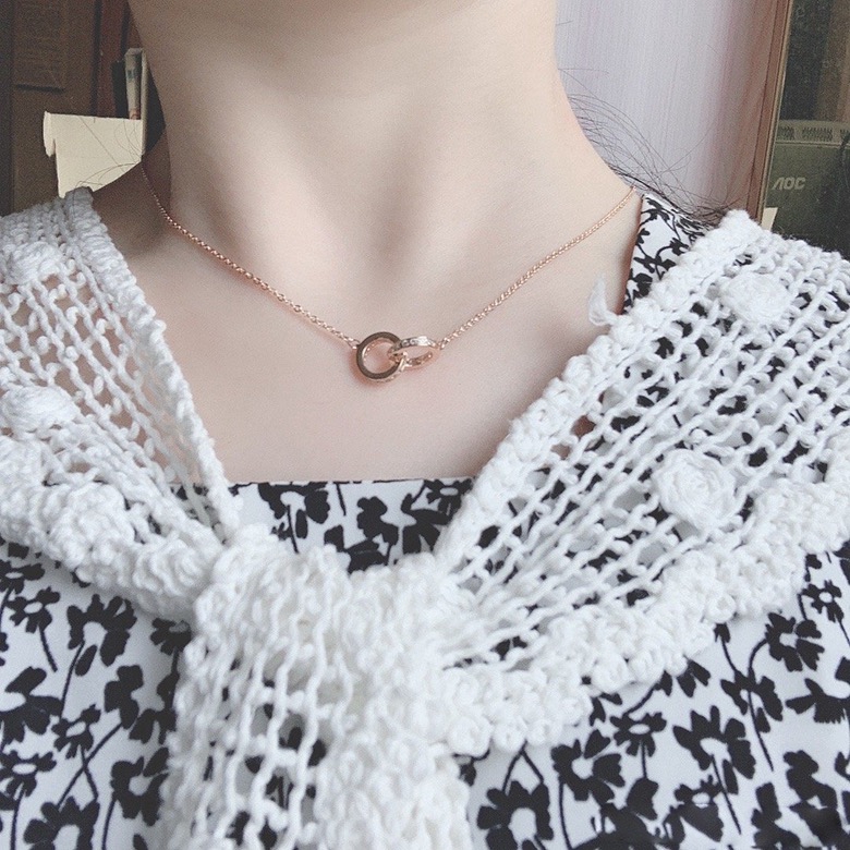 Set Kalung Rantai Klavikula Cincin Ganda Berlian Penuh Warna Rose Gold Silver Untuk Wanita