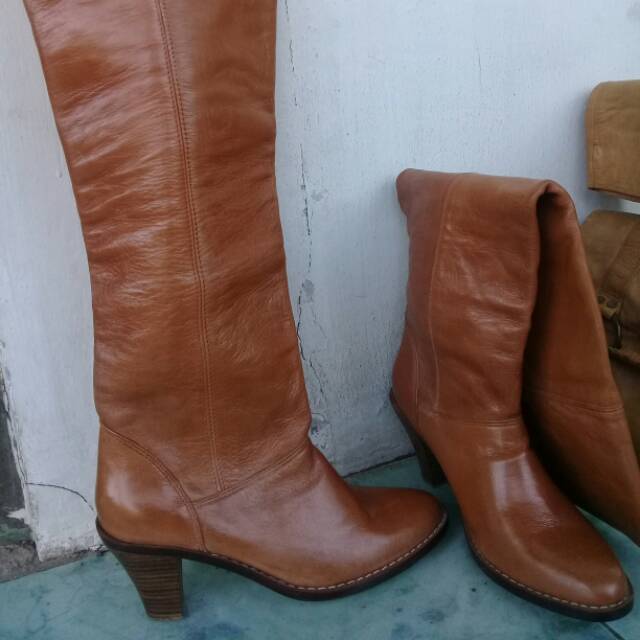Leather boots knee high