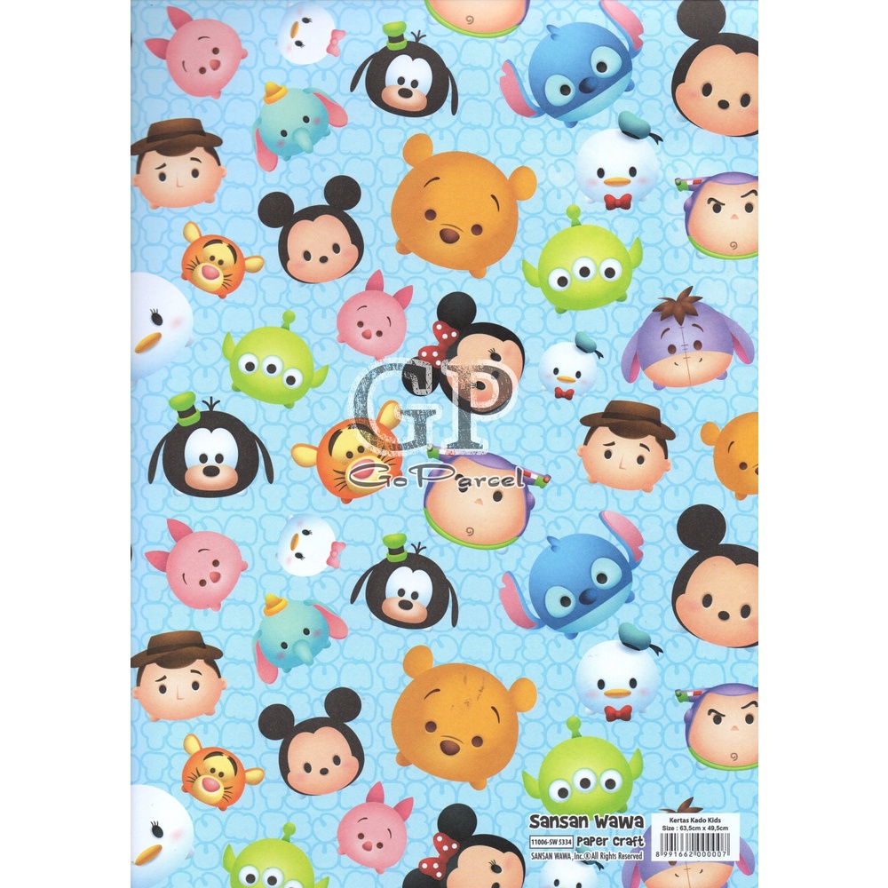 ( 5 Lembar ) TSUM TSUM SANWA  - KERTAS KADO - GIFT WRAP PAPER SANSAN WAWA TSUM TSUM PINK / BLUE / CREAM ORIGINAL DISNEY MICKEY MOUSE