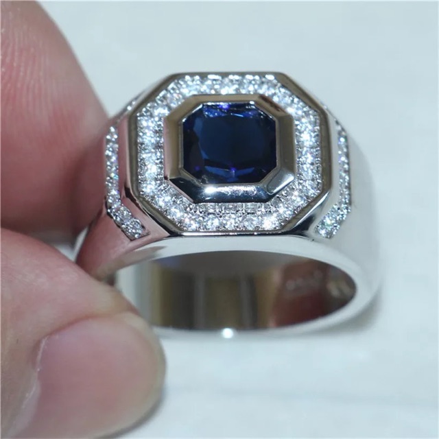 Cincin Pria Perak Elegan Minimalis Blue Saphire Batu Safir Biru