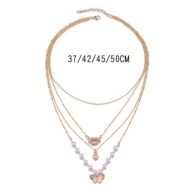 LRC Kalung Fashion Gold Color Alloy Multilayer Diamond Butterfly P82905