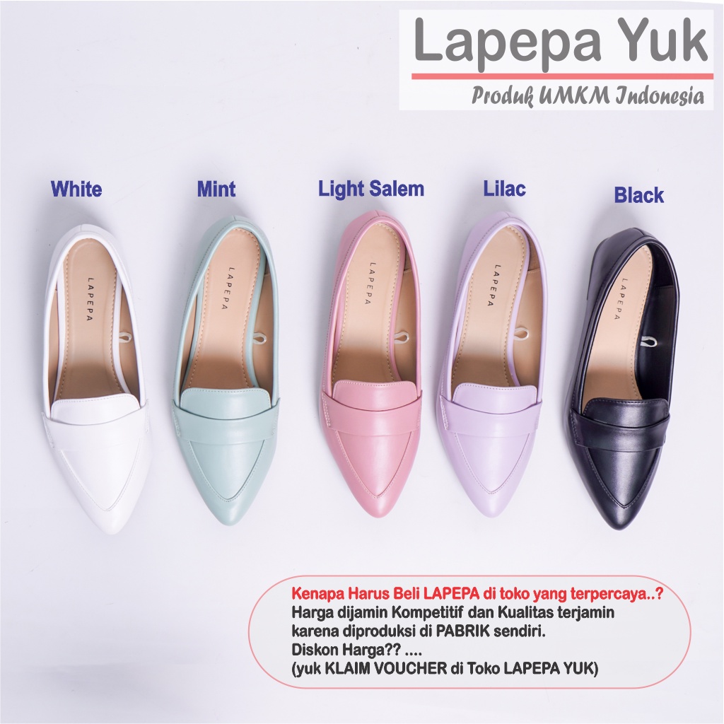 LAPEPA YUK - Sepatu Flat Shoes Wanita TITIAN ALL COLOR Untuk Kerja kantor Spatu Flatshoes Ballerina Cewek Kuliahan Jalan Santai Casual Empuk Nyaman Slop Lancip Warna Black Hitam Putih Selop Premium Original Kekinian Terbaru Shoes ORI Mall Official Store