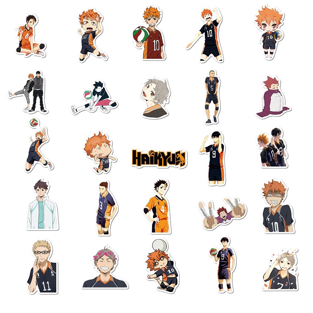 52pcs Haikyuu Waterproof Japanese Anime Stickers For Skateboarding Guitar Guitar Laptop Computers