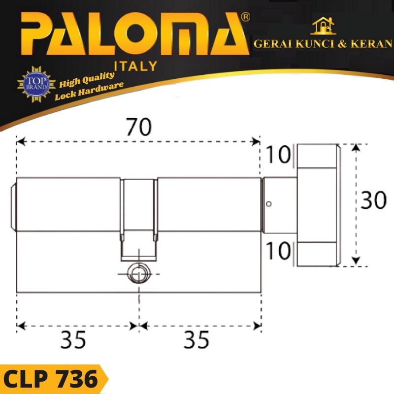 KUNCI Knob Cylinder PALOMA CLP 736 DELUXE 70MM No Key HITAM MATT BLACK