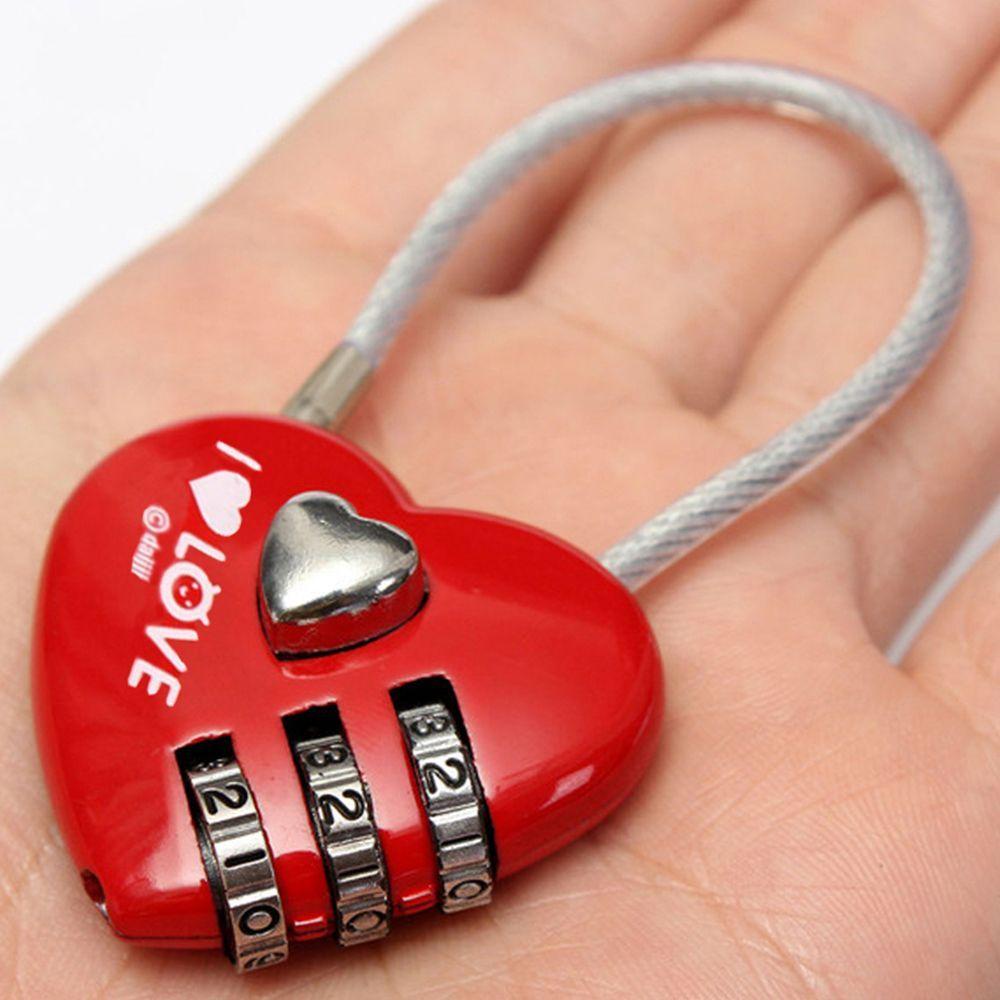 [Elegan] Lock Coded Digits Alloy Red Travel Bentuk Pernikahan Password Love Heart Lock