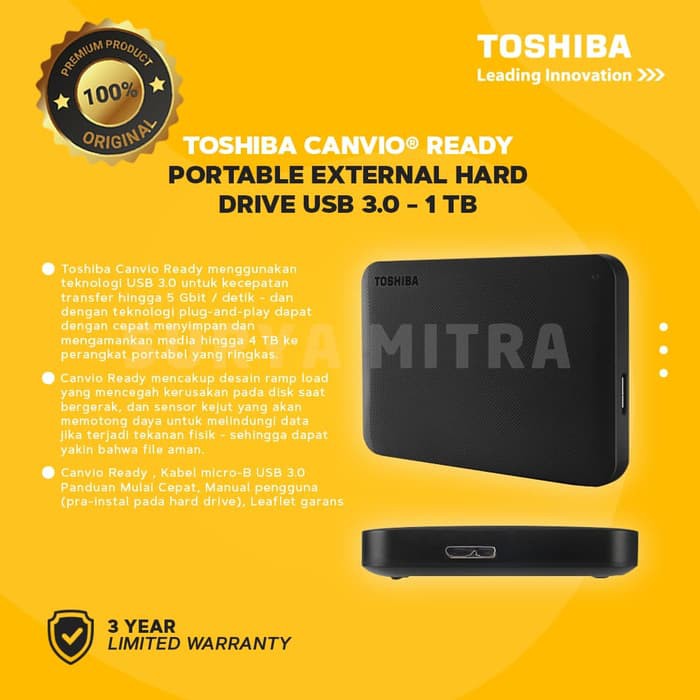 Hardisk Eksternal Toshiba Canvio Ready 1TB USB 3.0