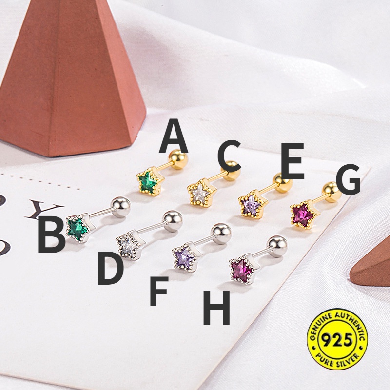 Anting Tusuk Bentuk Pentagram Aksen Berlian Imitasi Anti Alergi / Luntur Untuk Perhiasan Wanita