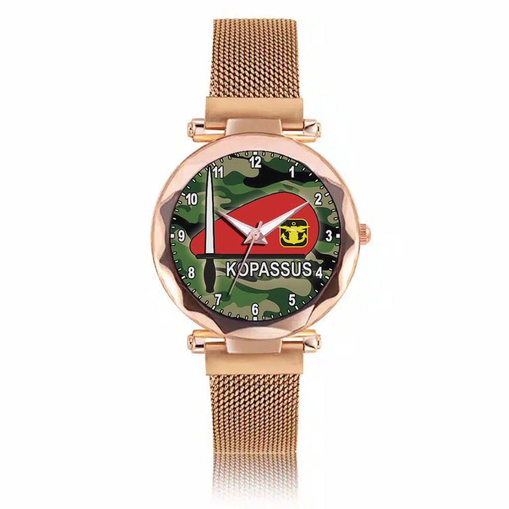 Jam Tangan Wanita Custom - KOPASSUS BAYGROUND LORENG MOTIF 3 Free Box &amp; Batre Cadangan