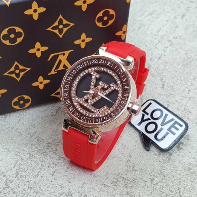 JAM TANGAN WANITA LV RUBBER BISA PUTAR