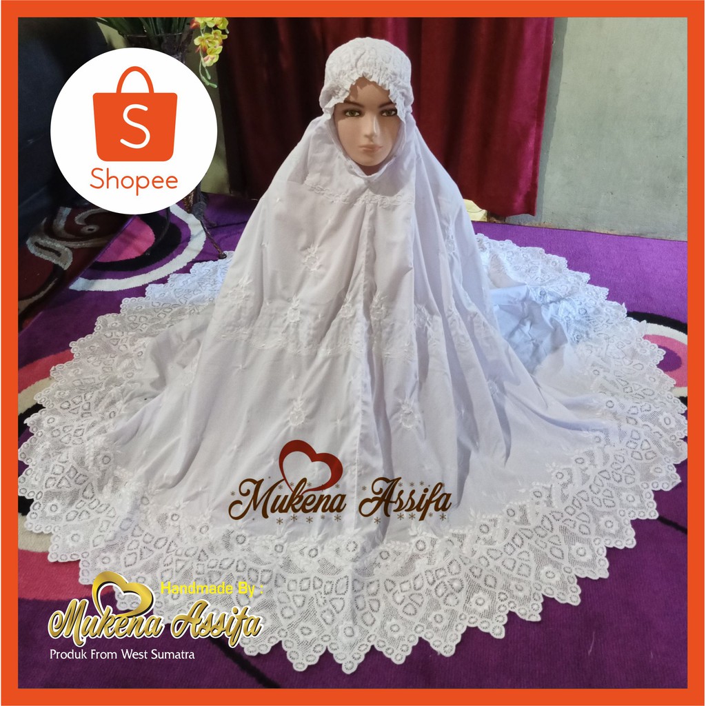 Mukena keliling putih polos full bordir keliling bukittinggi
