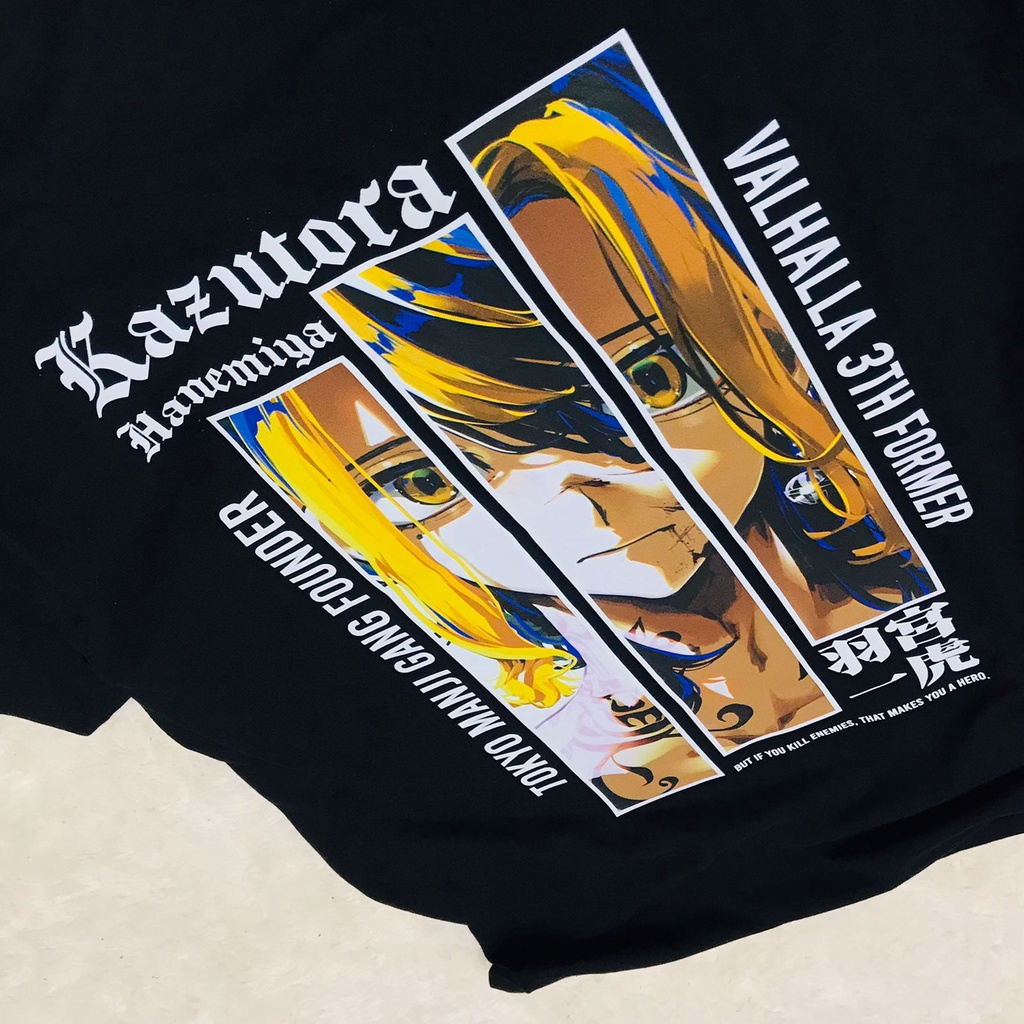 Kaos Kazutora Hanemiya Tokyo Manji Gang Founder Black Cotton Combed Unisex