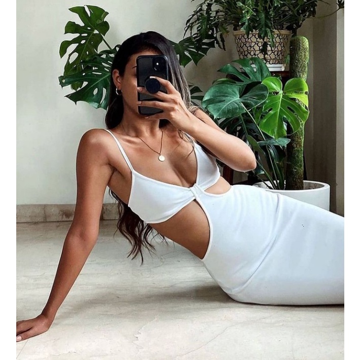 Savana Beachwear -  PALADENA Dress baju pantai wanita putih bali outfit cut out midi dress