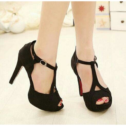 SEPATU HIGH CHUNKY HEELS 9CM 9 CM HITAM BLACK GLOSSY GLOSY KERJA KANTOR FORMAL PESTA HAK LEBAR