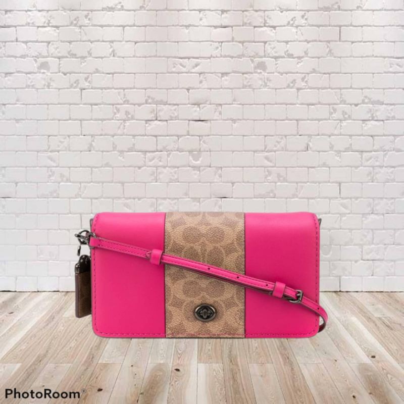 Tas Coach Original Co Dinky Crossbody Sign Blocking Tan Pink